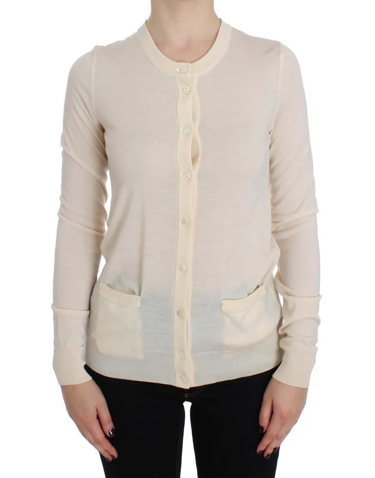 Beige Wool Long Sleeve Cardigan Sweater