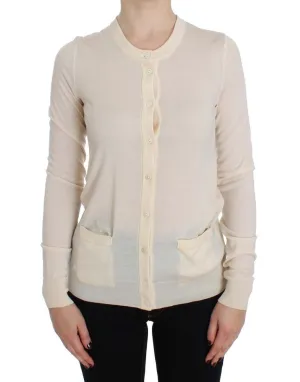 Beige Wool Long Sleeve Cardigan Sweater