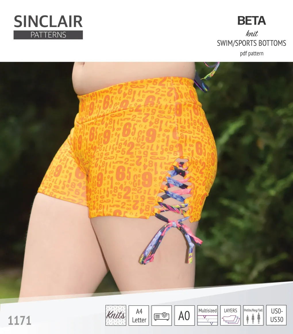Beta swim/sports bottoms with a lace up accent option (PDF)