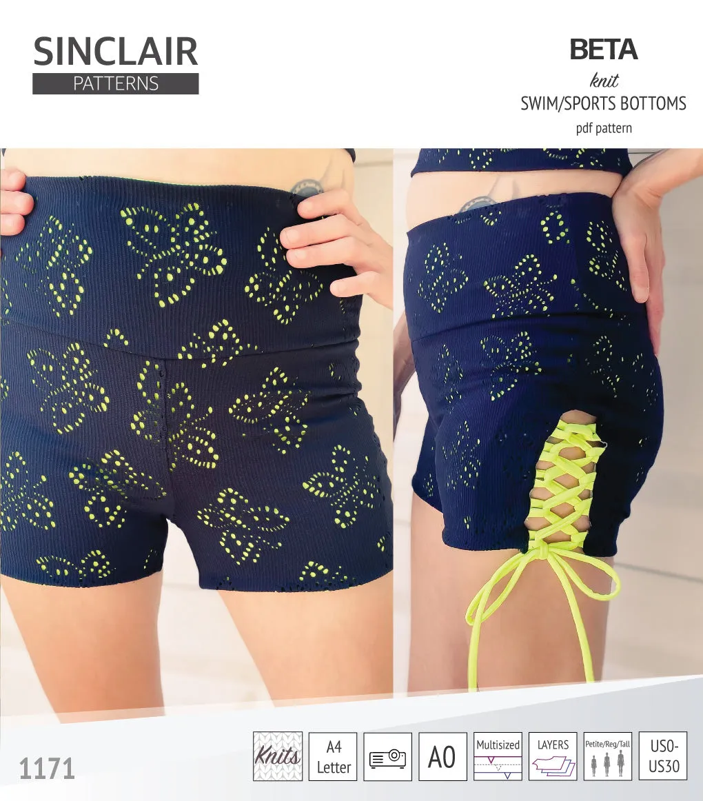 Beta swim/sports bottoms with a lace up accent option (PDF)