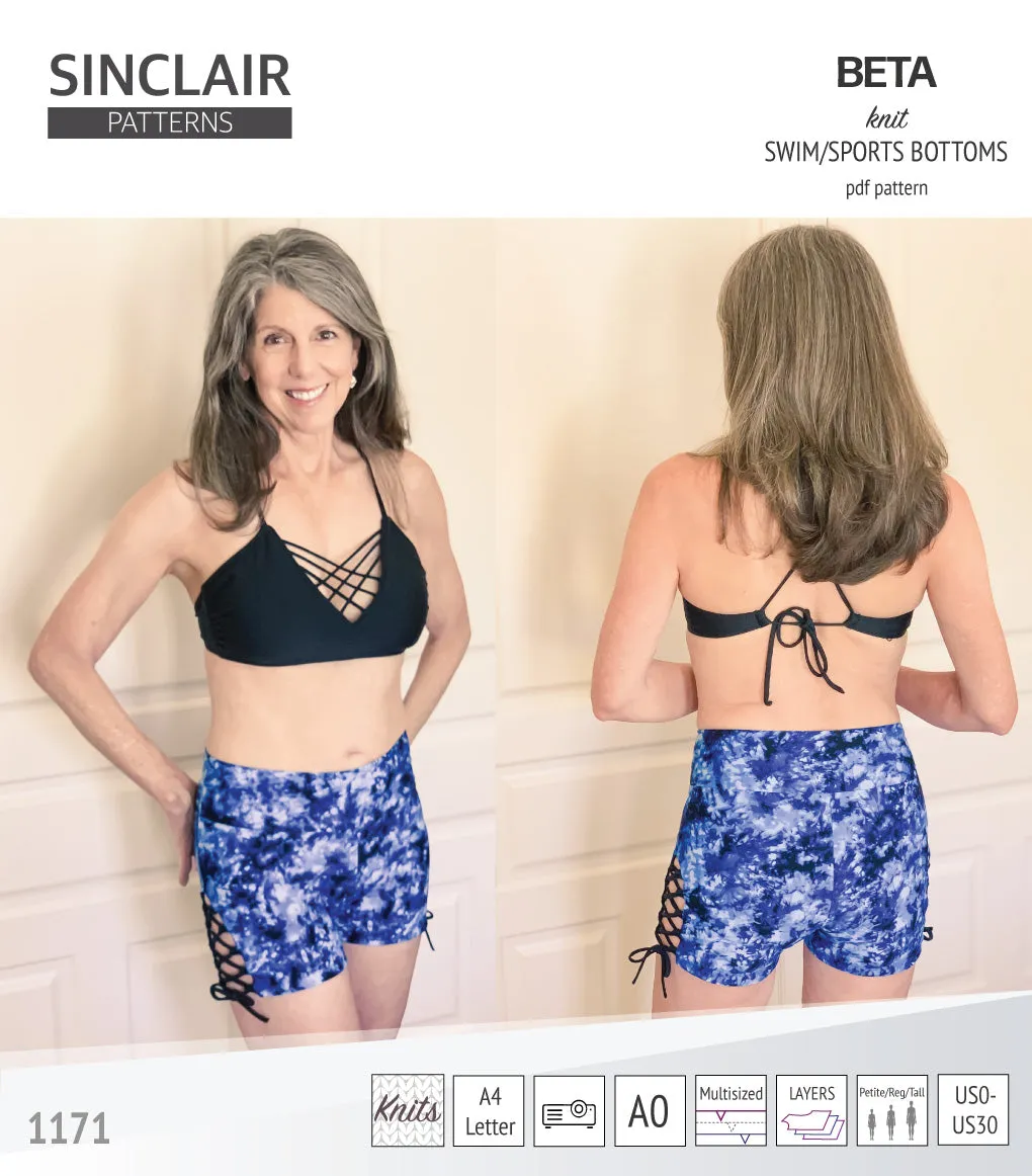 Beta swim/sports bottoms with a lace up accent option (PDF)