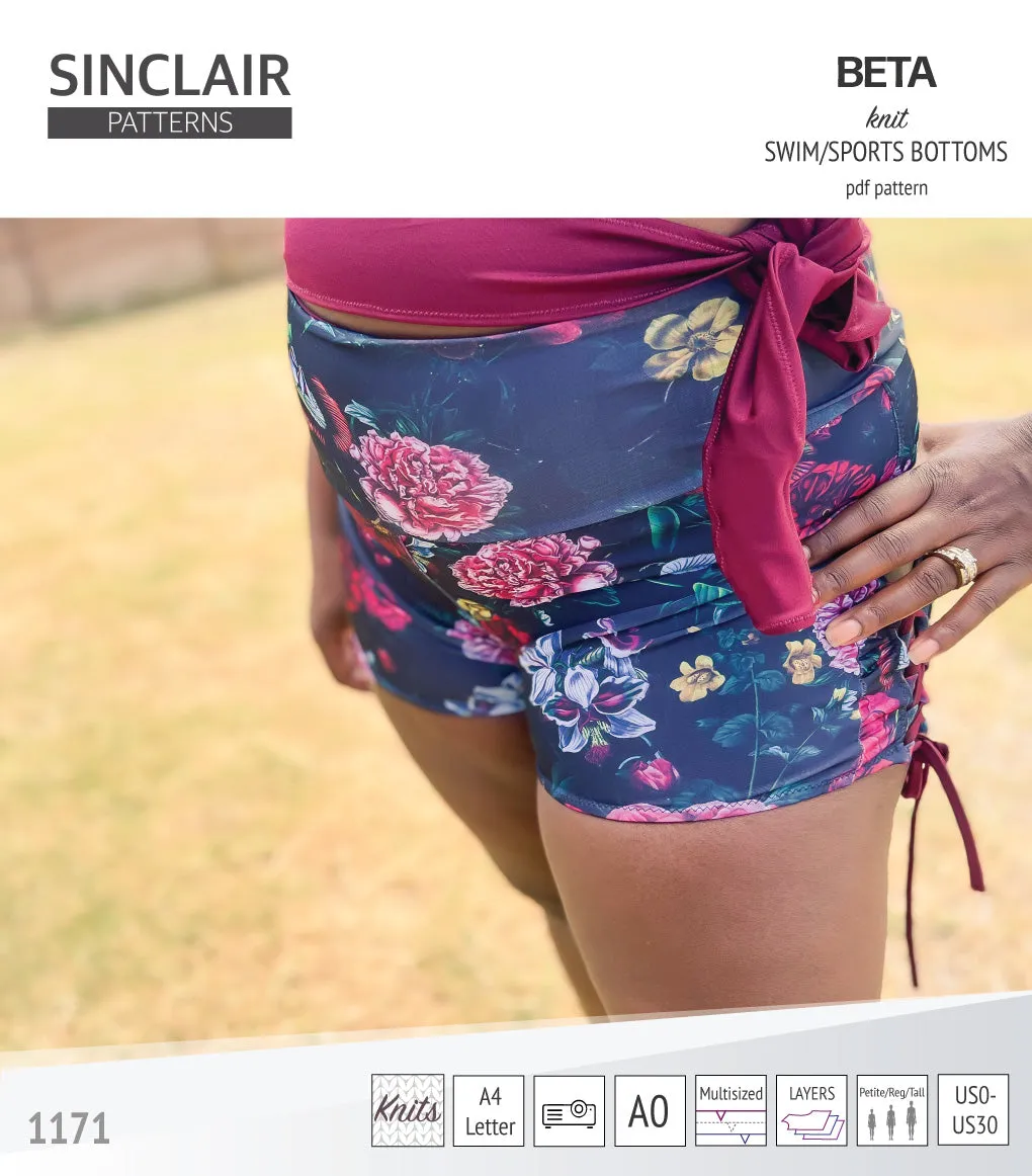 Beta swim/sports bottoms with a lace up accent option (PDF)