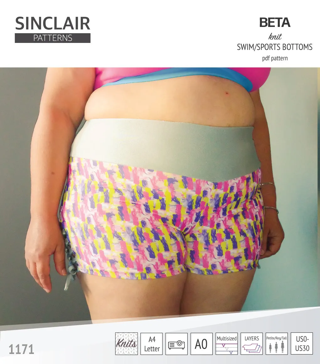 Beta swim/sports bottoms with a lace up accent option (PDF)