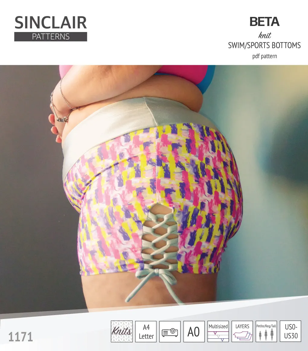Beta swim/sports bottoms with a lace up accent option (PDF)