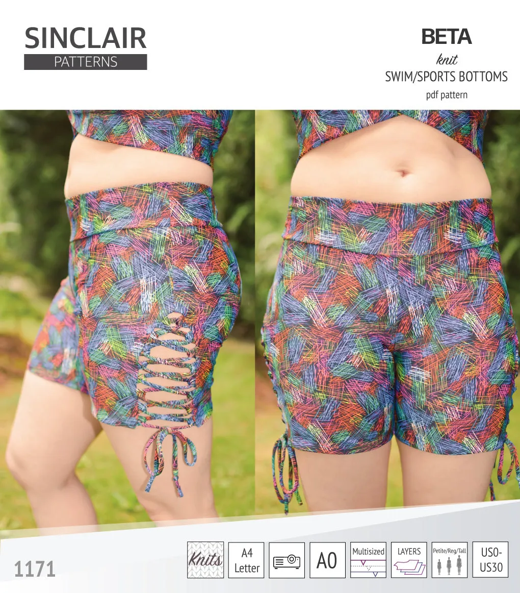 Beta swim/sports bottoms with a lace up accent option (PDF)