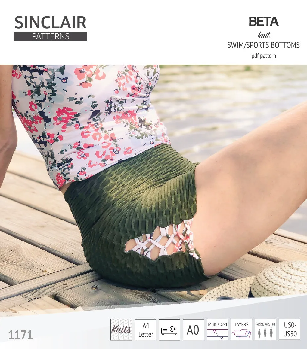 Beta swim/sports bottoms with a lace up accent option (PDF)