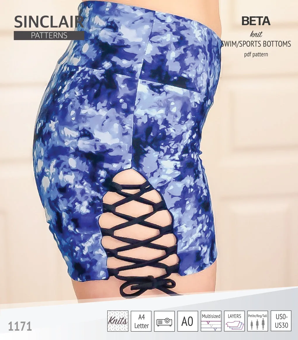 Beta swim/sports bottoms with a lace up accent option (PDF)