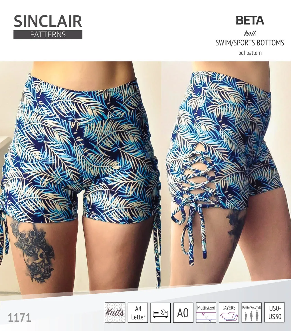 Beta swim/sports bottoms with a lace up accent option (PDF)