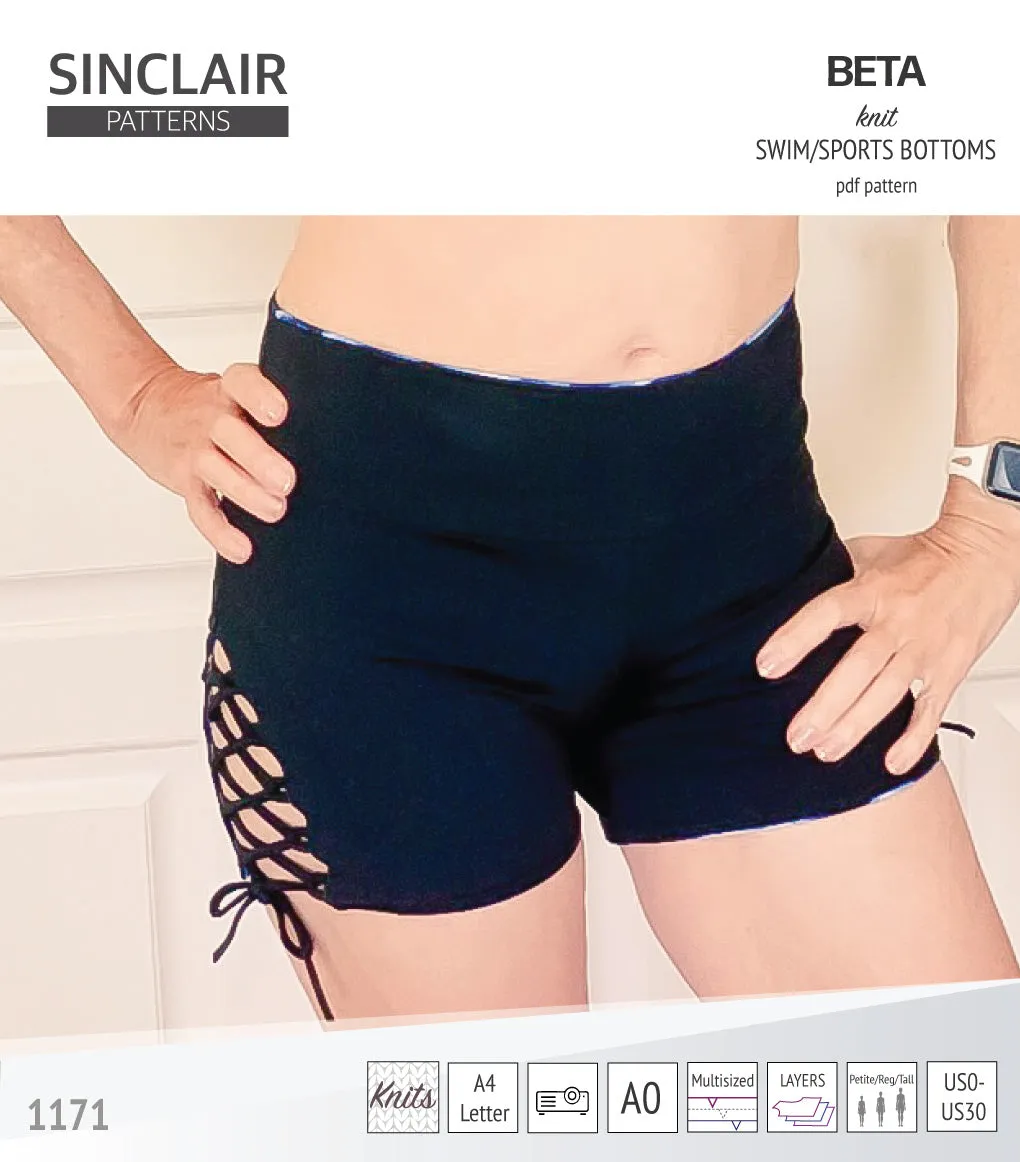 Beta swim/sports bottoms with a lace up accent option (PDF)