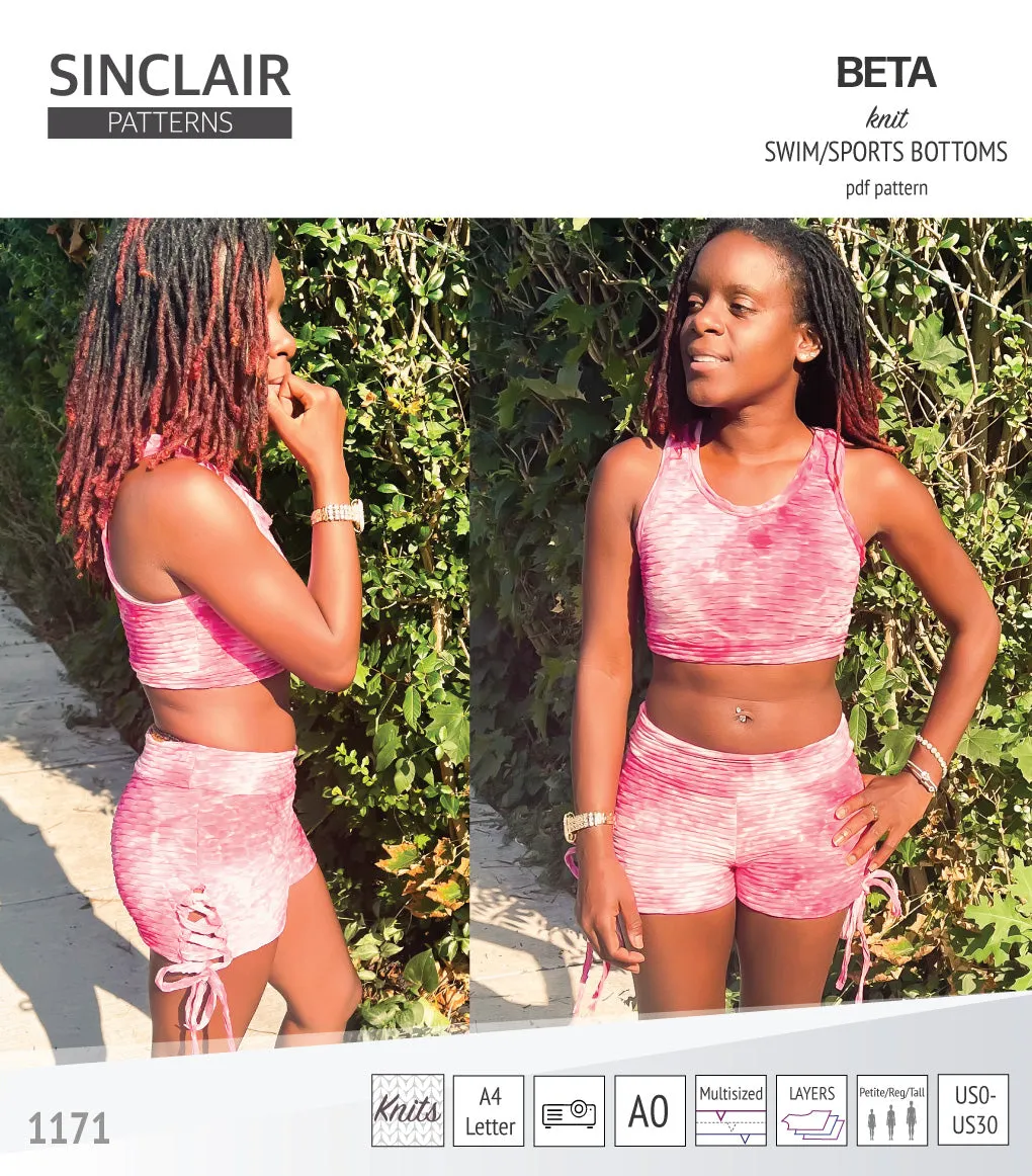 Beta swim/sports bottoms with a lace up accent option (PDF)