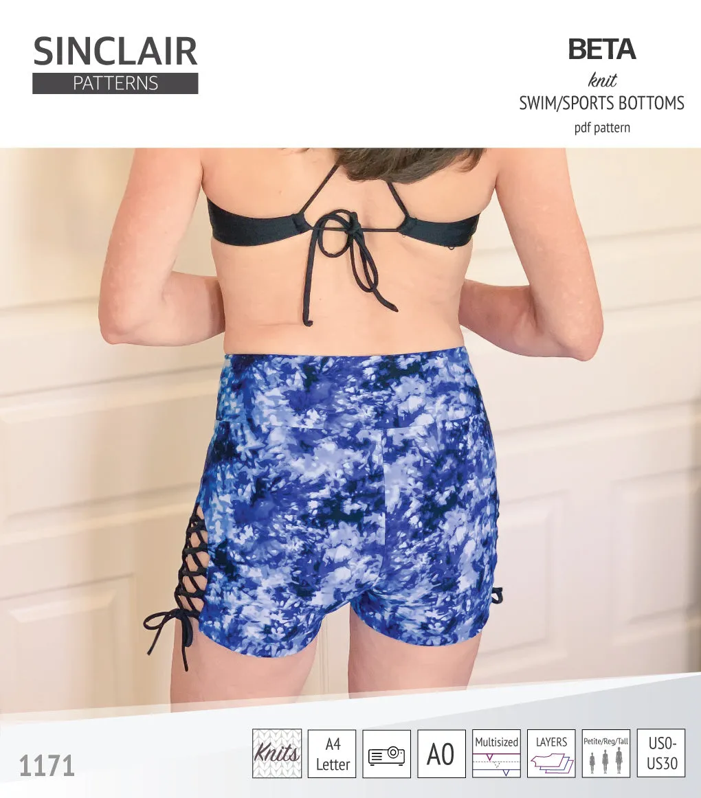 Beta swim/sports bottoms with a lace up accent option (PDF)