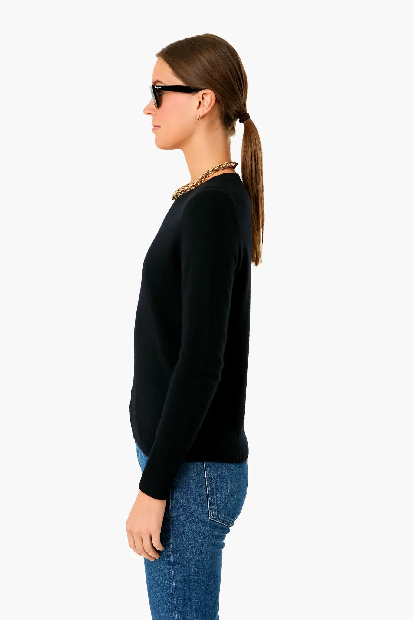 Black Cashmere Classic Crewneck Sweater