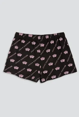 BLACK CROWN PRINT PYJAMA SHORTS