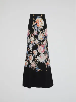 Black Floral Print Maxi Skirt