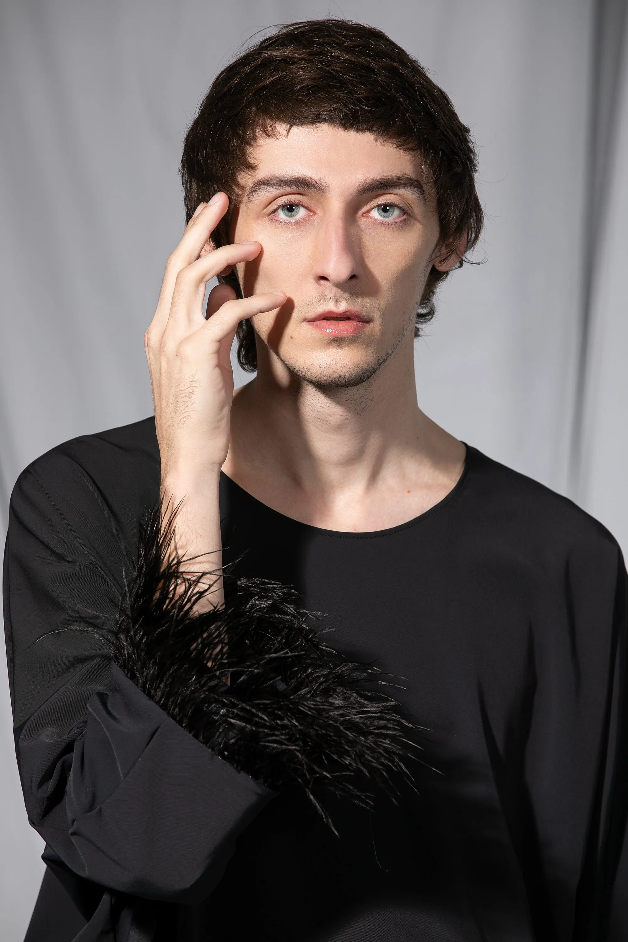 Black Men Caftan Dress with Ostrich Feathers
