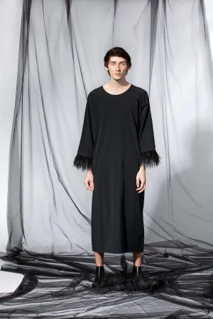 Black Men Caftan Dress with Ostrich Feathers