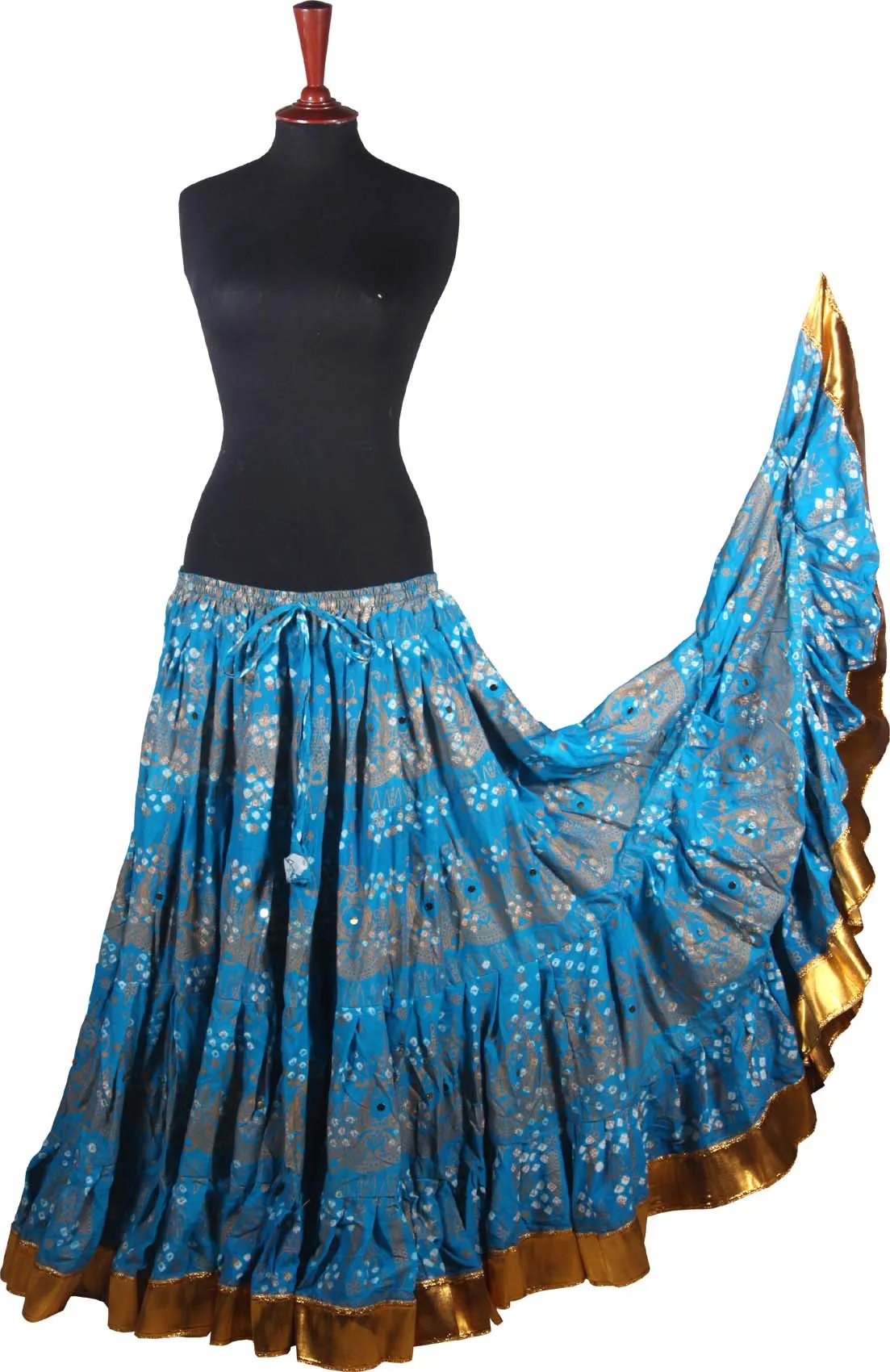 Block print skirt Jaipur Beauty 4 Border skirt with shiny trim WLS