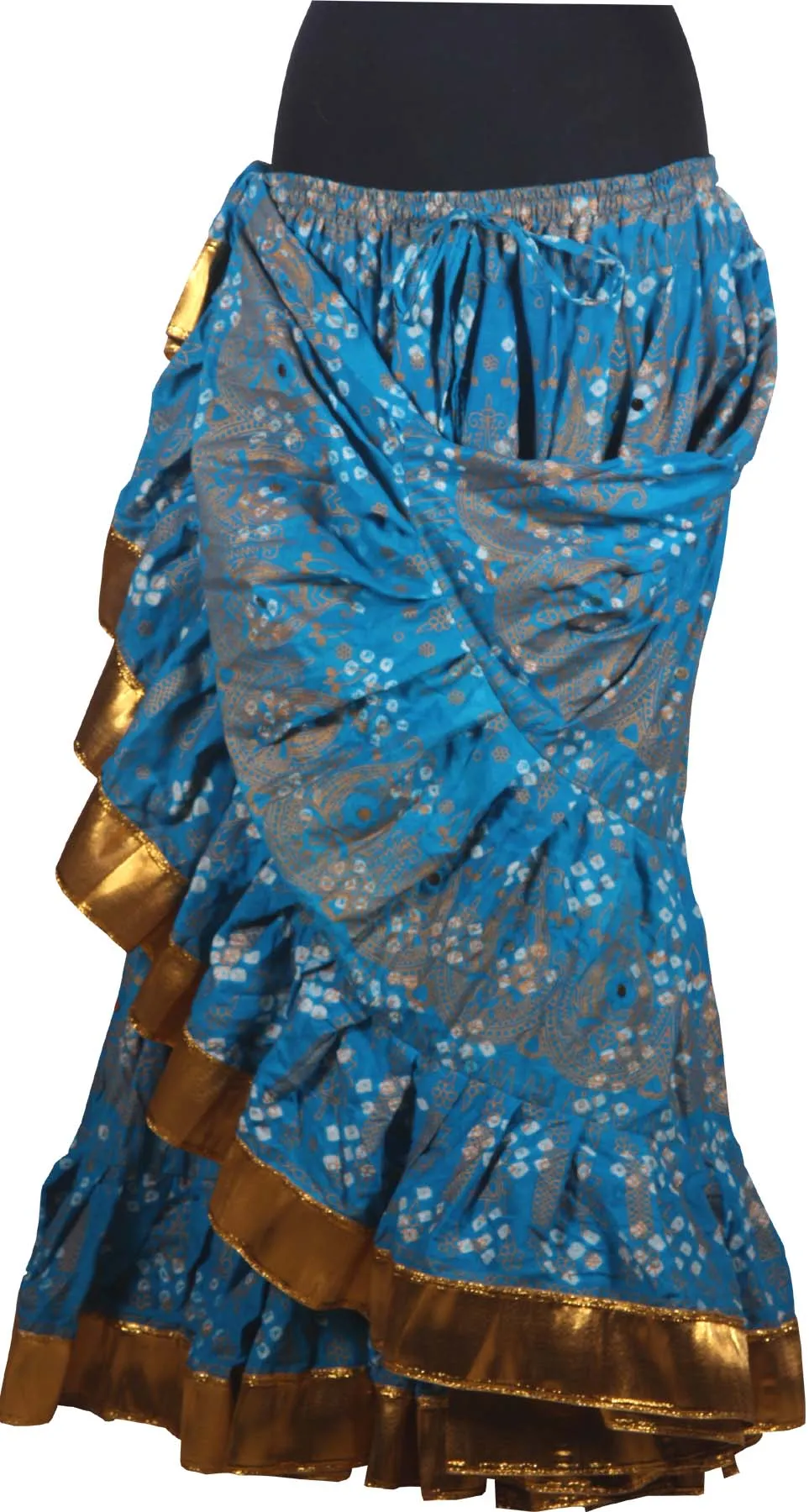 Block print skirt Jaipur Beauty 4 Border skirt with shiny trim WLS
