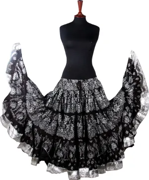 Block print skirt Oriental Border Black/White with silver trim WLS