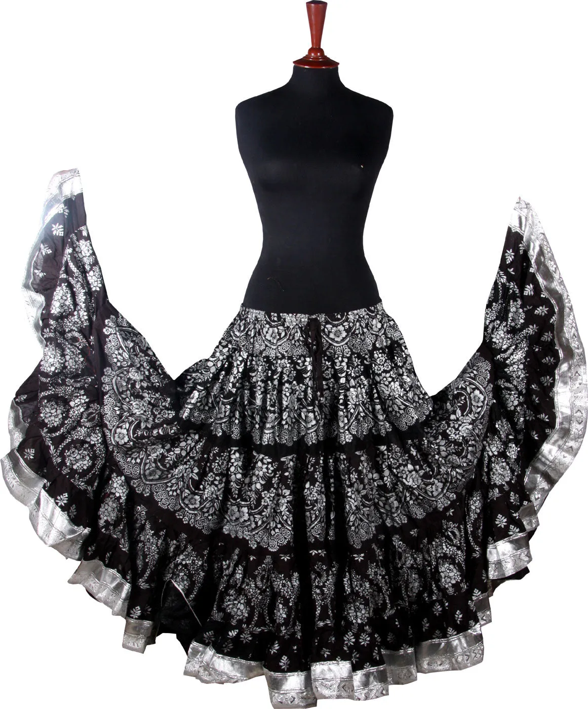 Block print skirt Oriental Border Black/White with silver trim WLS