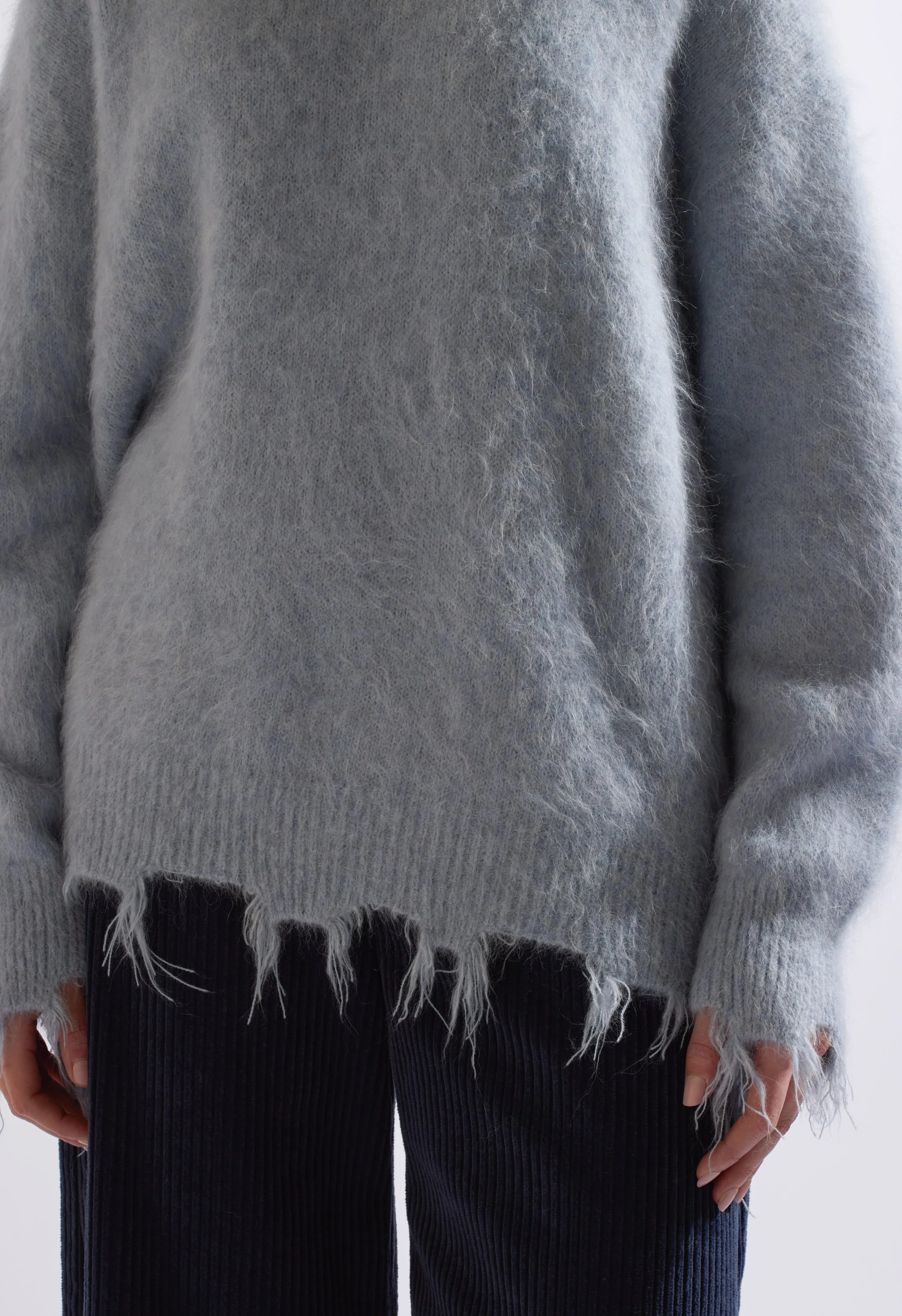 Blue Alpaca Wool Distressed Sweater