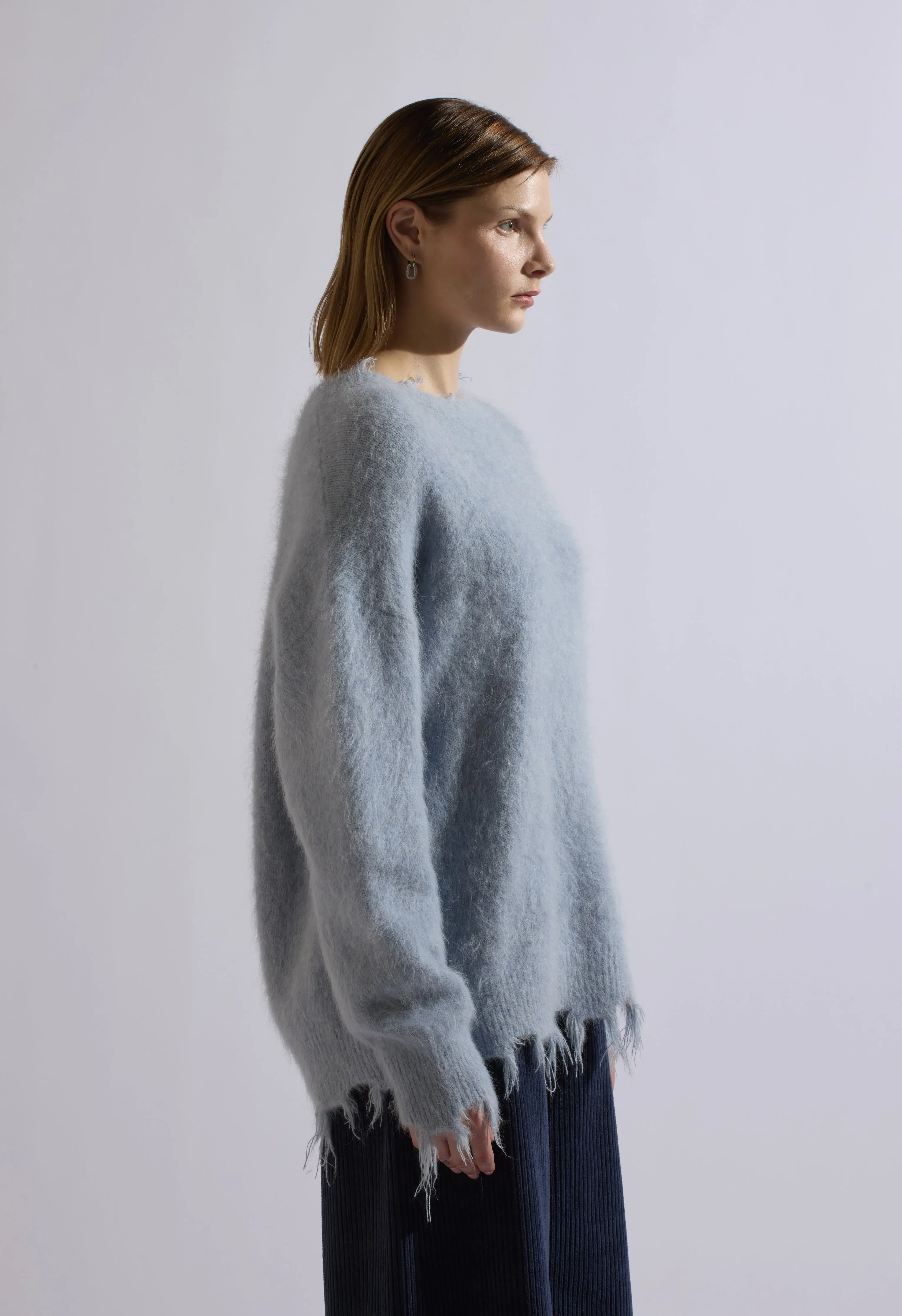 Blue Alpaca Wool Distressed Sweater