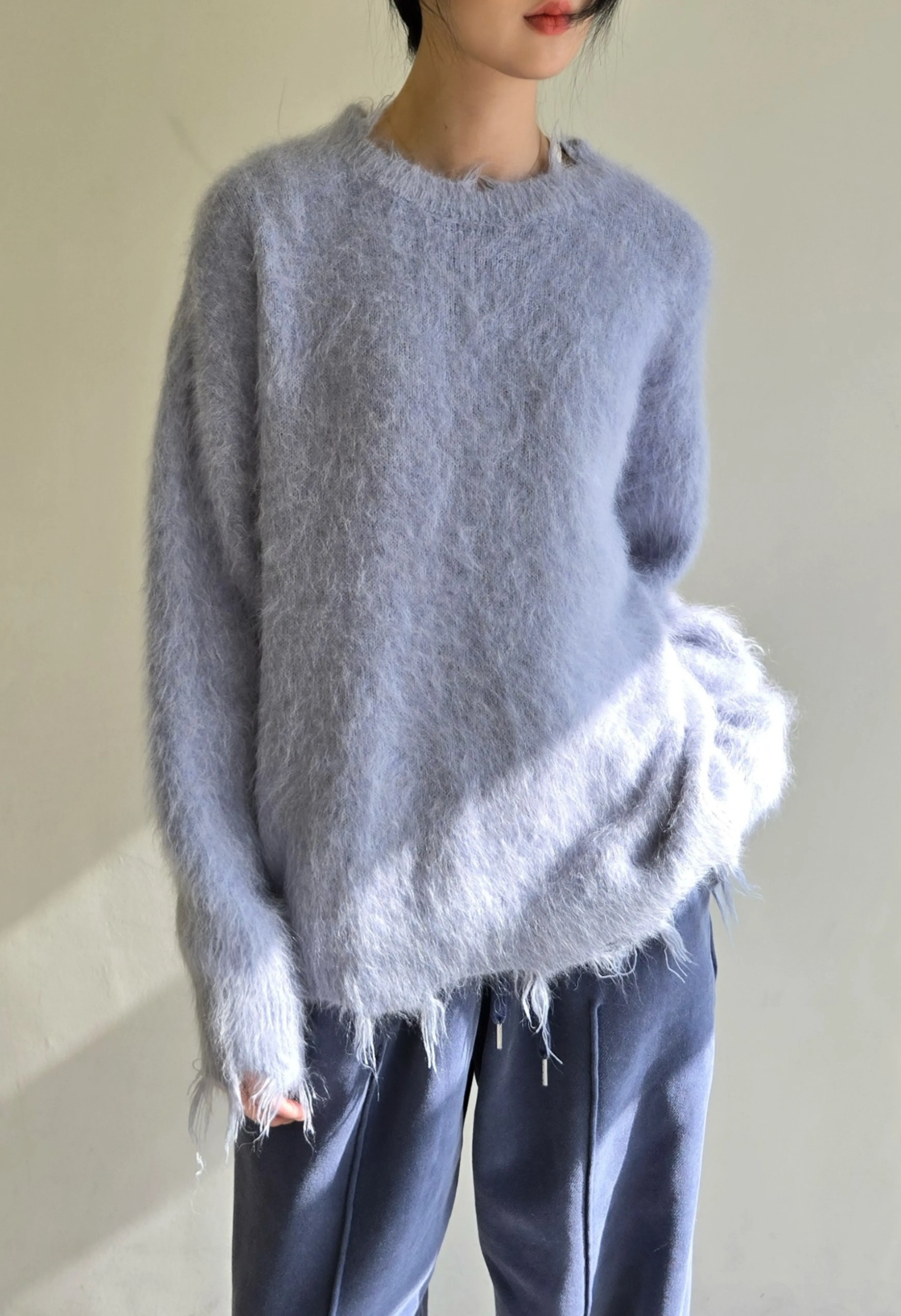Blue Alpaca Wool Distressed Sweater