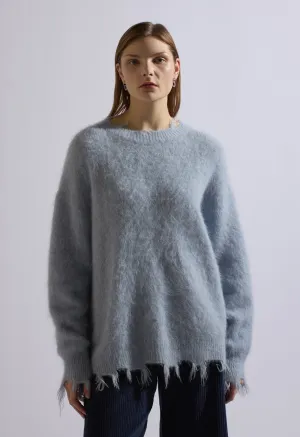 Blue Alpaca Wool Distressed Sweater