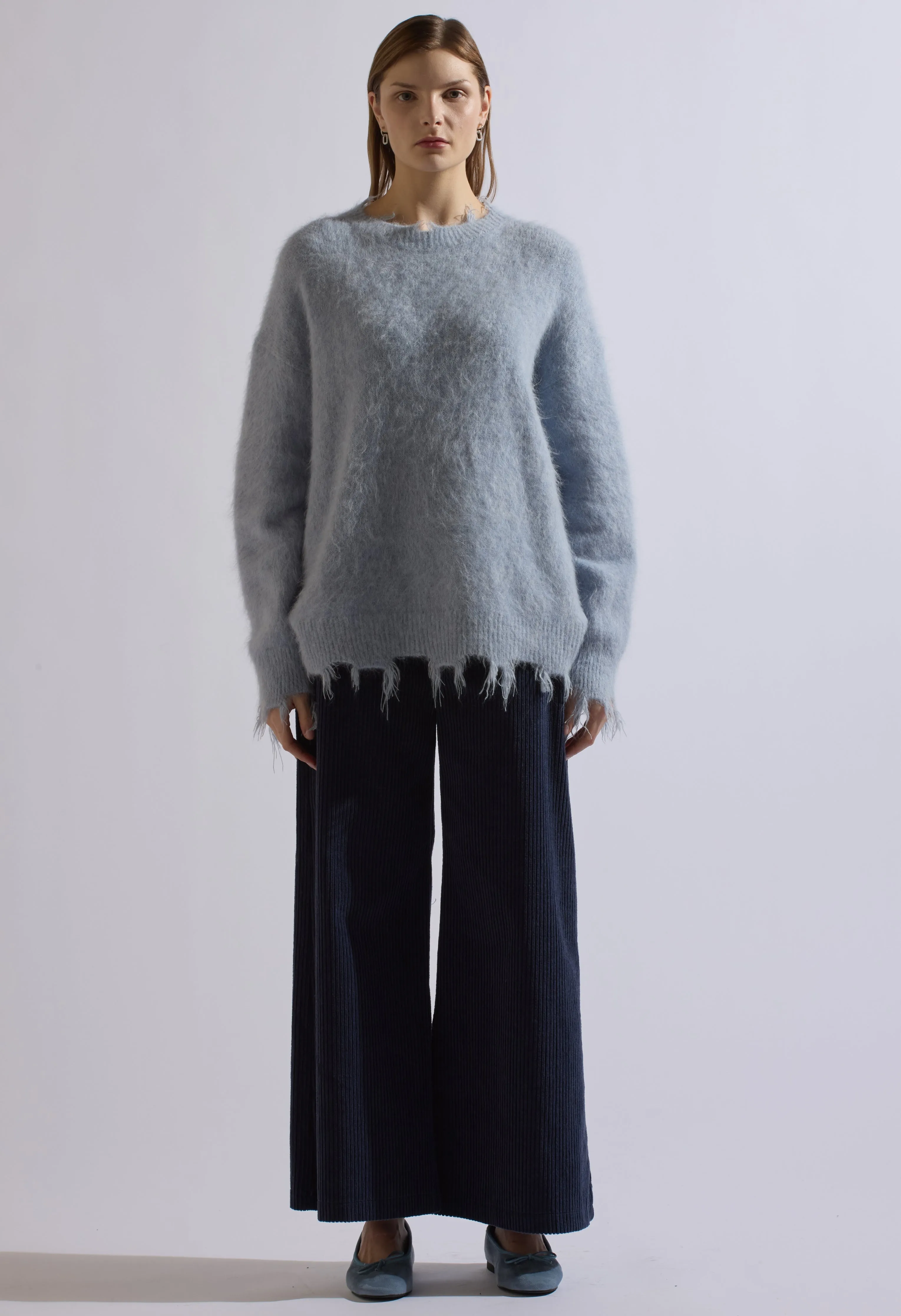 Blue Alpaca Wool Distressed Sweater