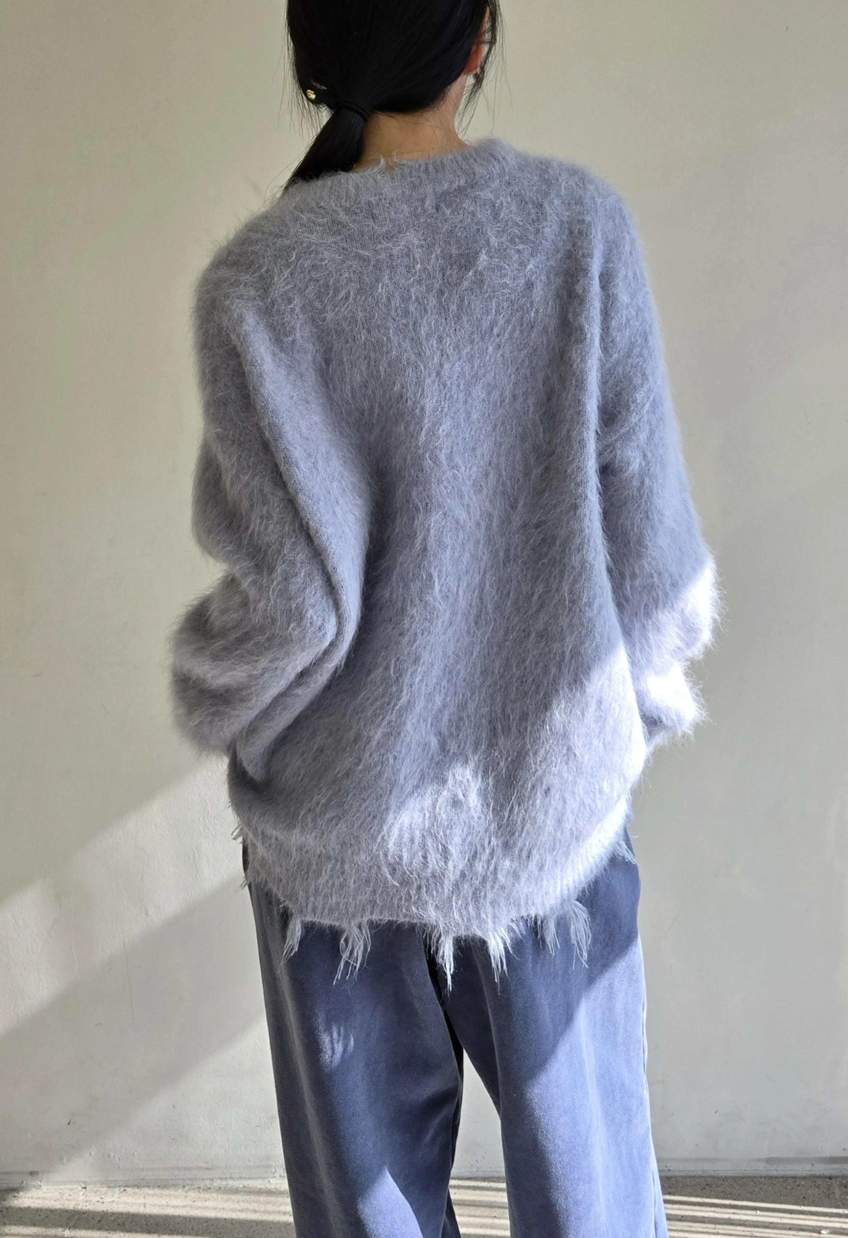 Blue Alpaca Wool Distressed Sweater