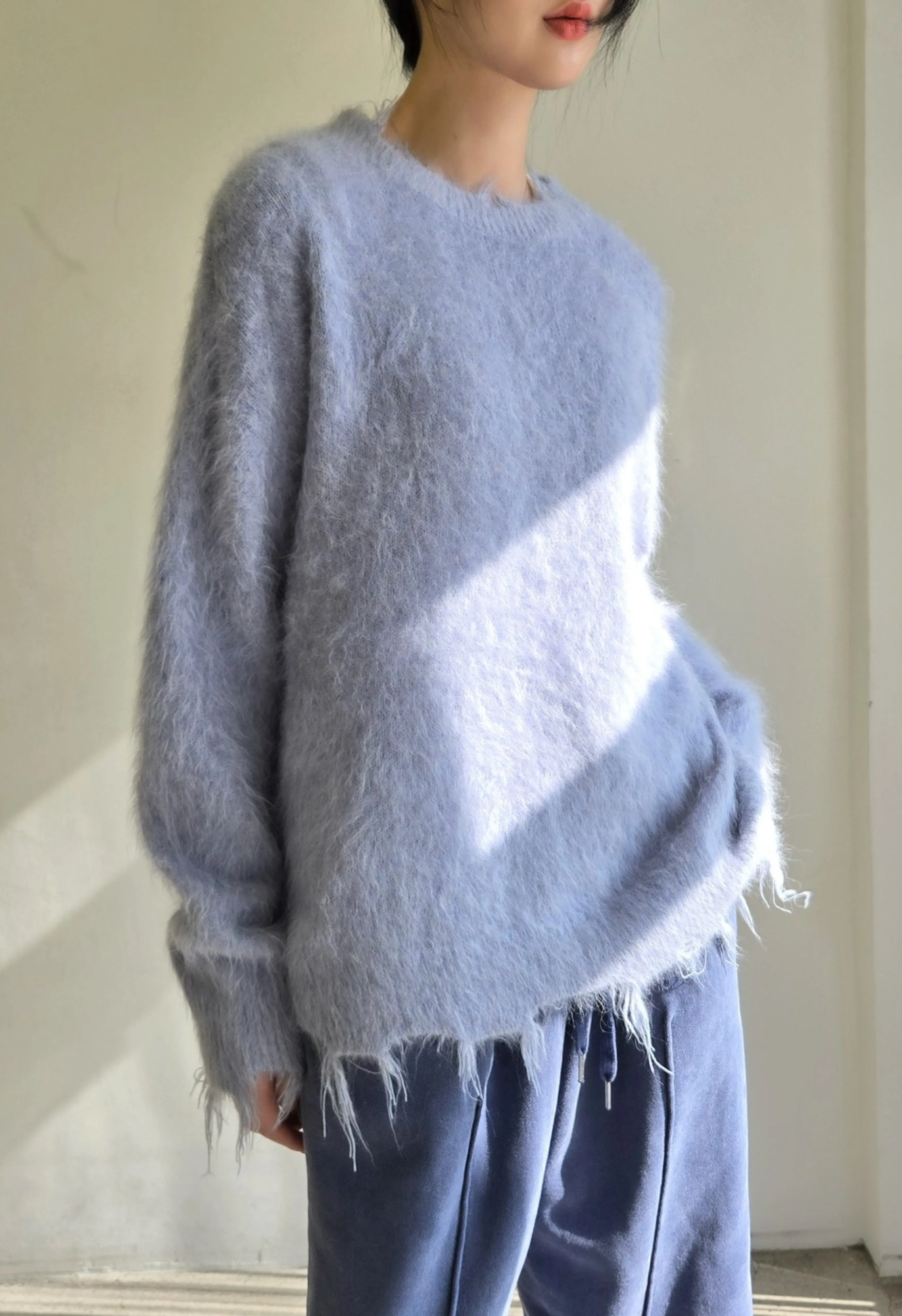 Blue Alpaca Wool Distressed Sweater