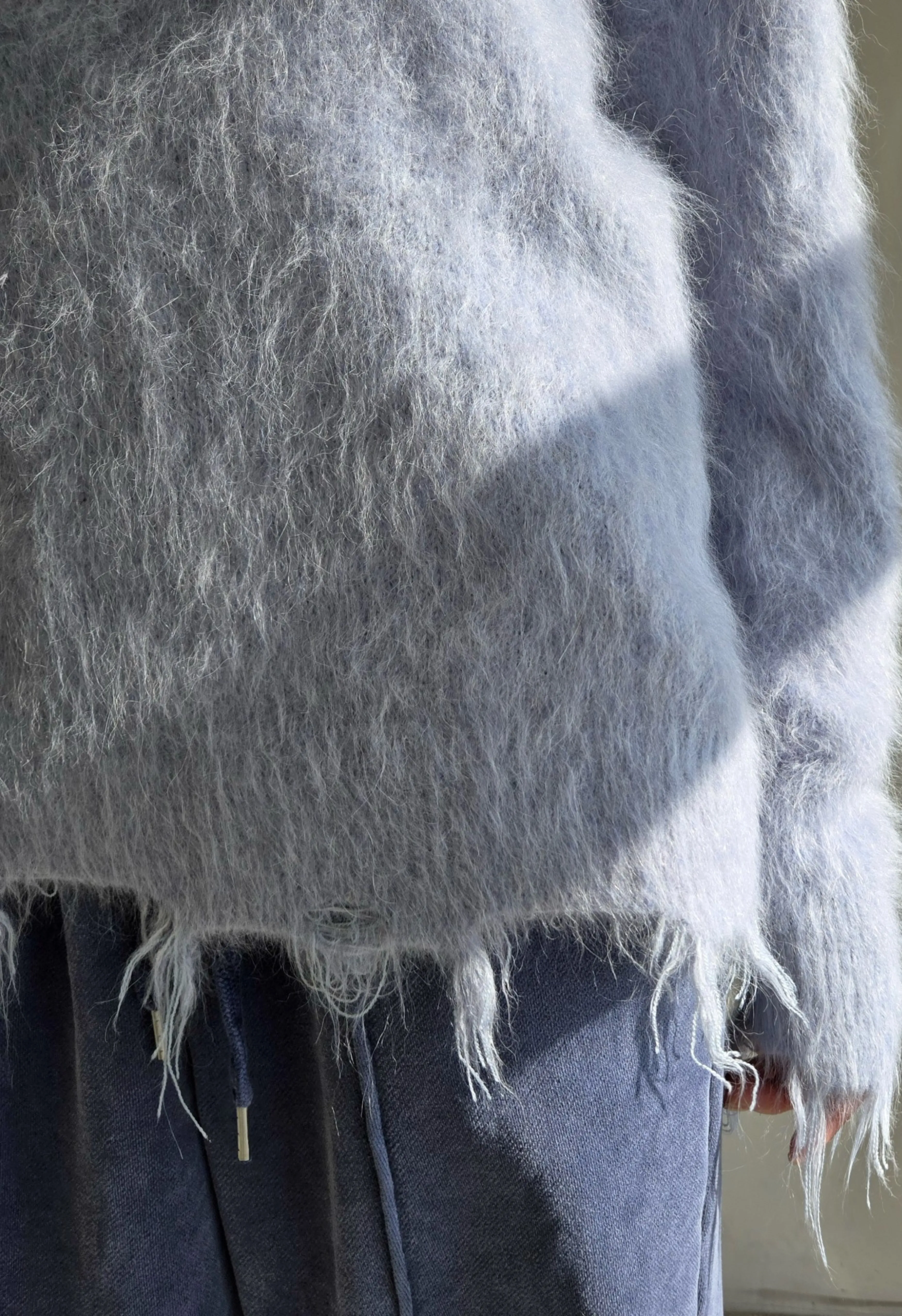 Blue Alpaca Wool Distressed Sweater