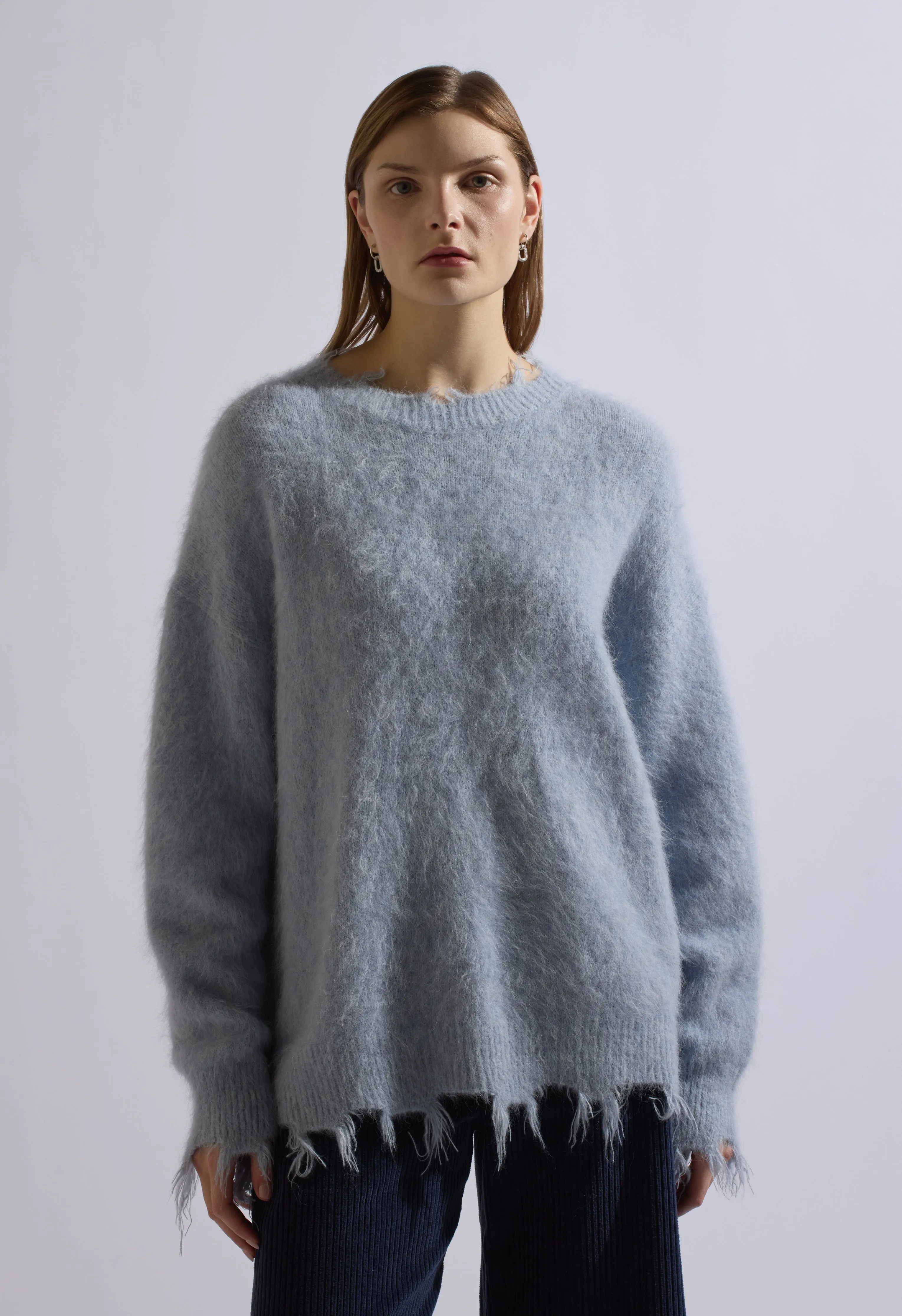 Blue Alpaca Wool Distressed Sweater