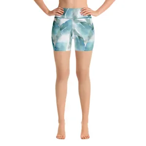 Blue and Green Watercolor Brush Strokes - Yoga Shorts