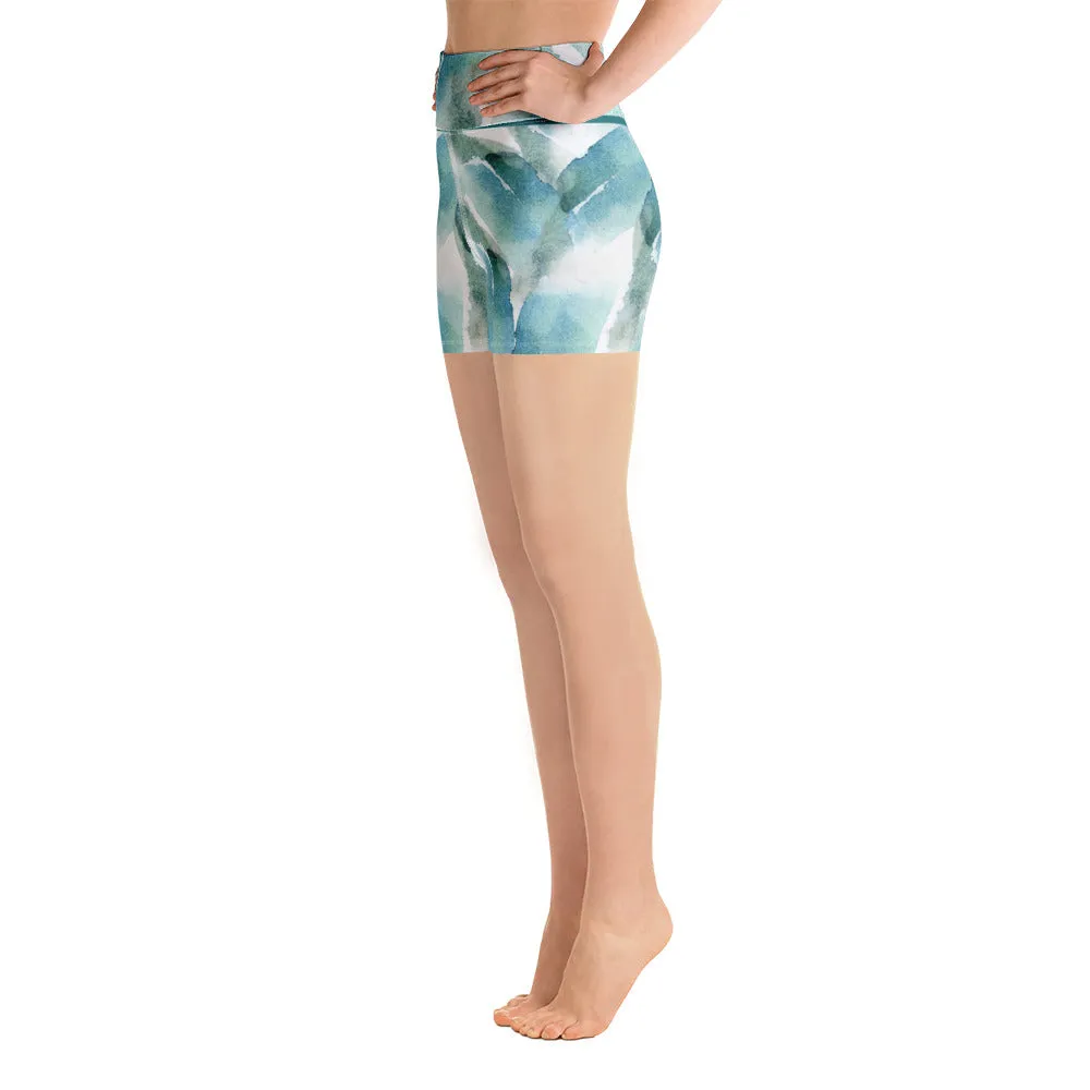 Blue and Green Watercolor Brush Strokes - Yoga Shorts