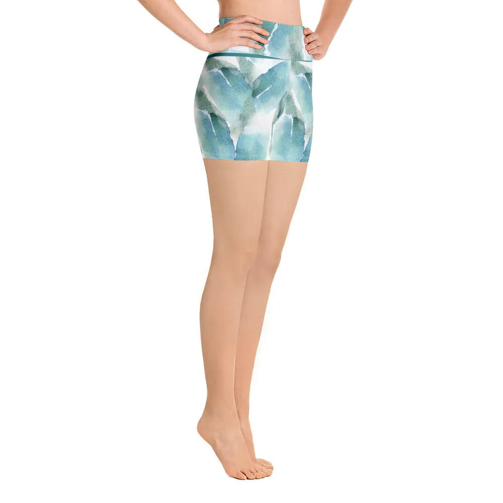 Blue and Green Watercolor Brush Strokes - Yoga Shorts