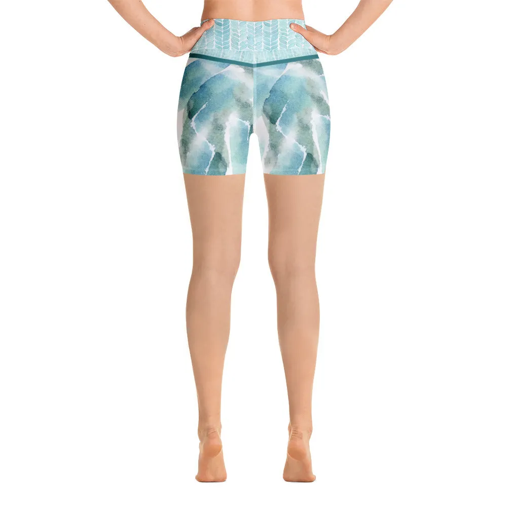 Blue and Green Watercolor Brush Strokes - Yoga Shorts