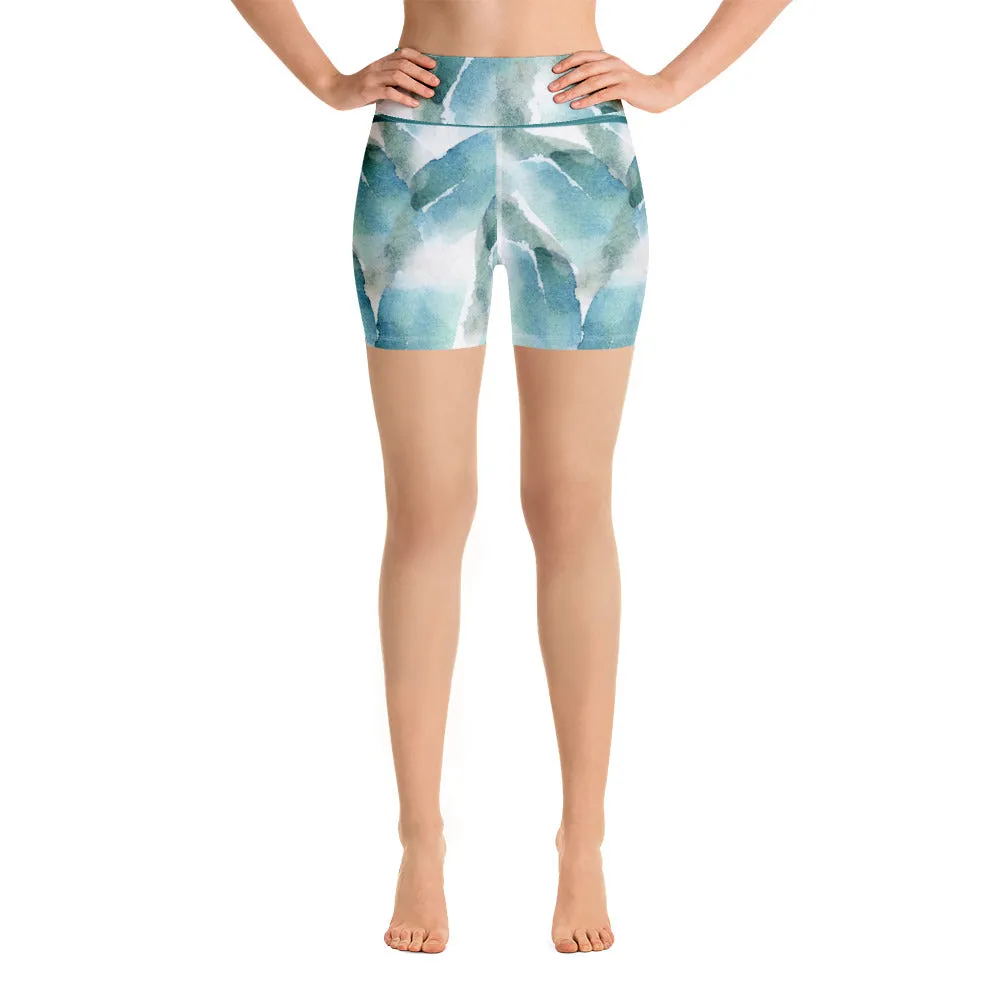 Blue and Green Watercolor Brush Strokes - Yoga Shorts