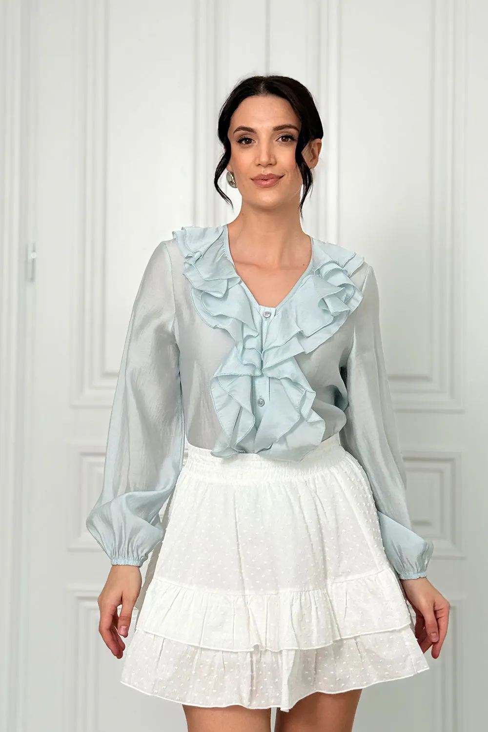 Blue blouse with double ruffles