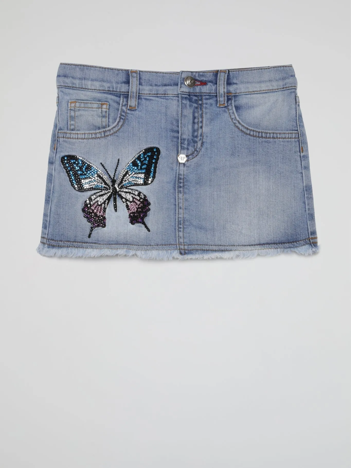 Blue Butterfly Crystals Denim Skirt (Kids)