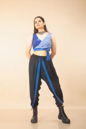 Blue Reversible Bustier   Black/Blues Dual Dhoti Set