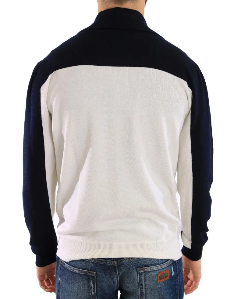 Blue White Wool Crewneck Pullover Sweater