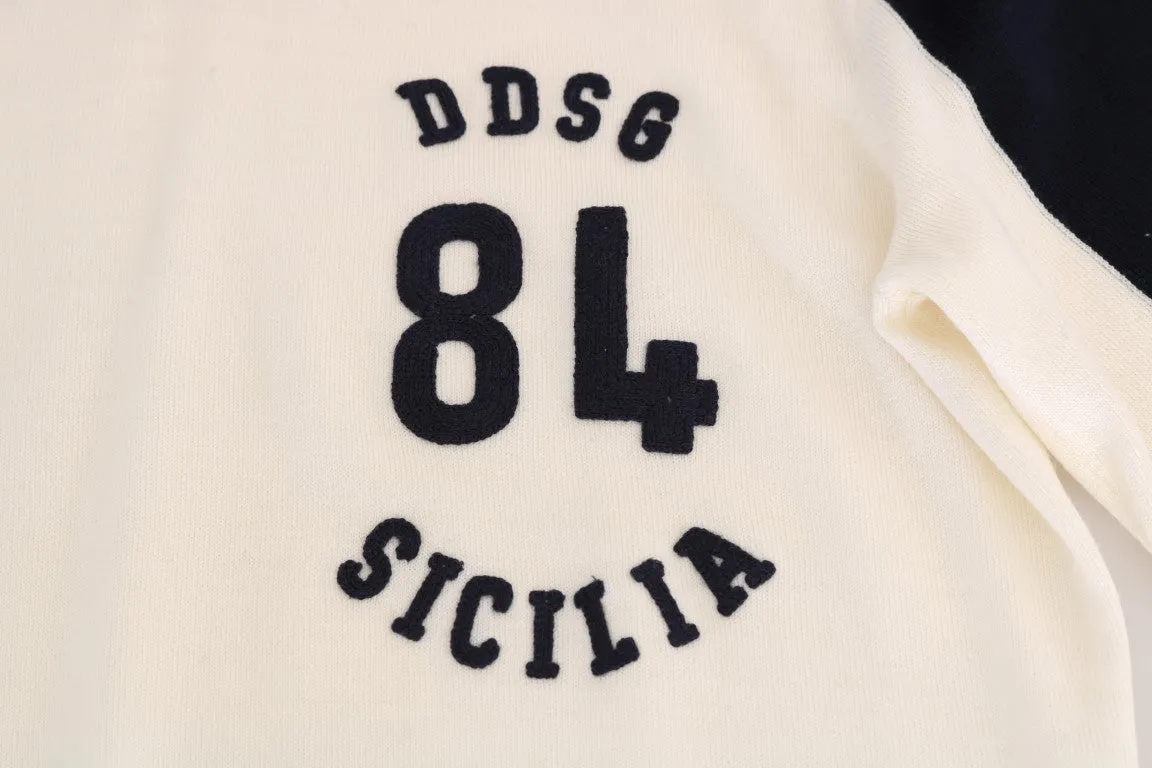 Blue White Wool Crewneck Pullover Sweater