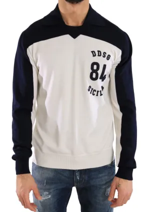 Blue White Wool Crewneck Pullover Sweater
