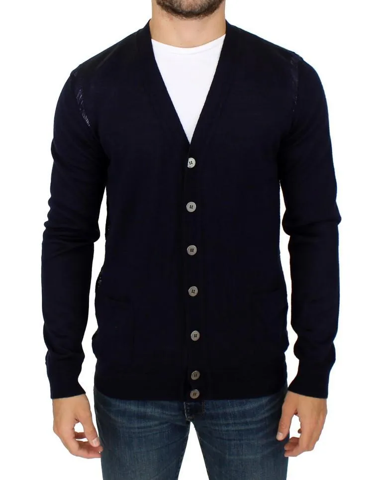 Blue wool cardigan sweater