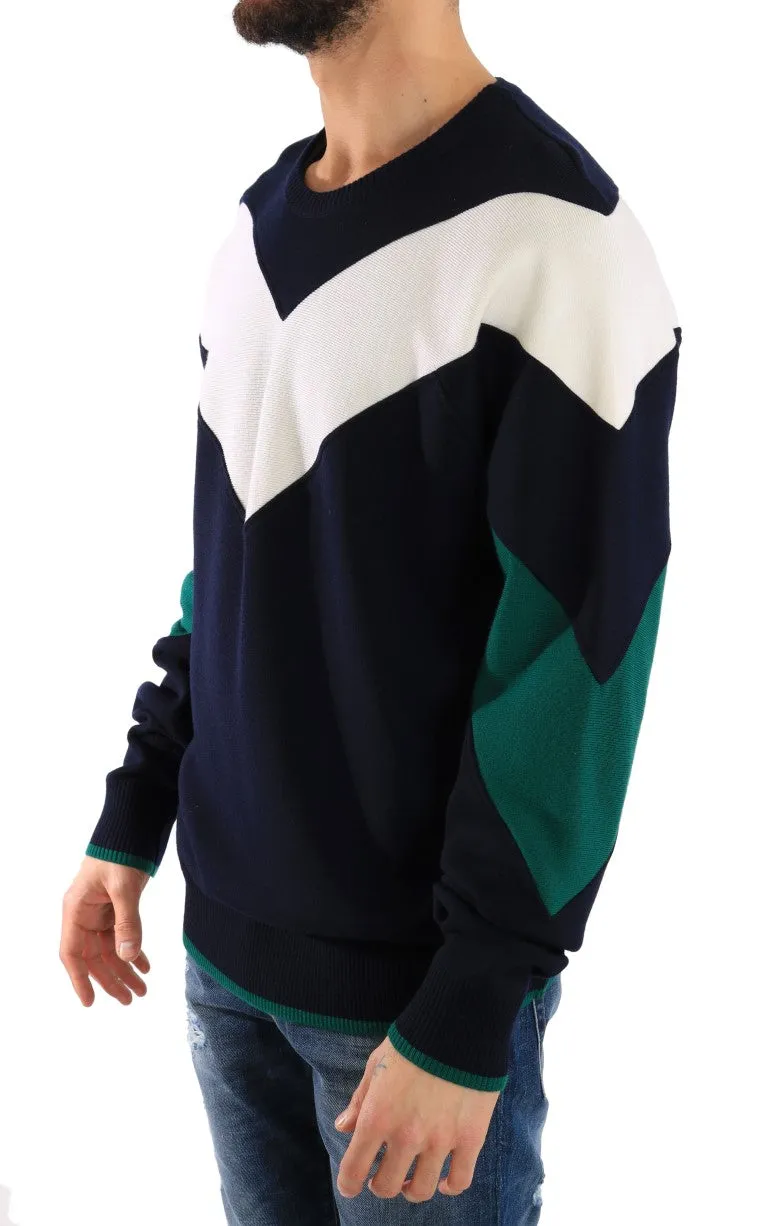 Blue Wool Crewneck Pullover Sweater