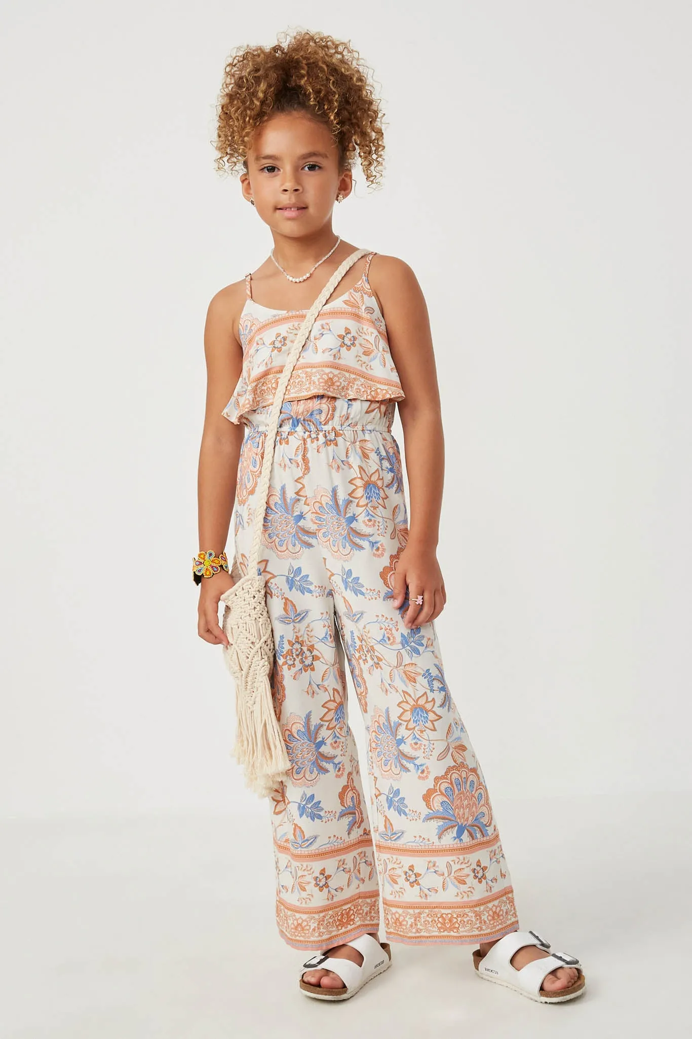 Border Print Wide Leg Layered Jumpsuit