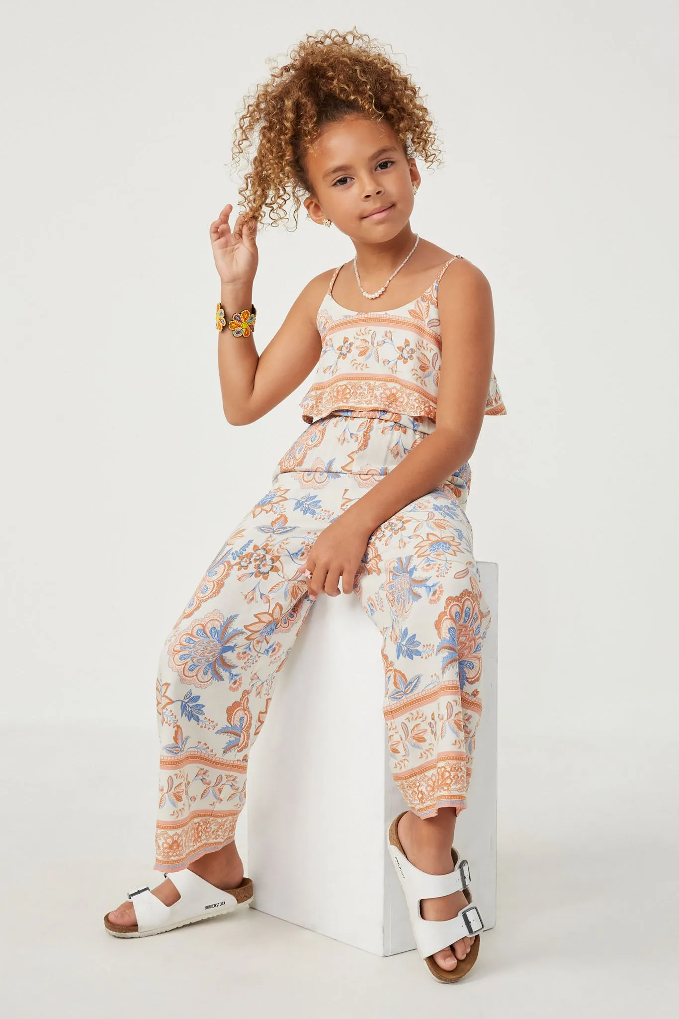 Border Print Wide Leg Layered Jumpsuit