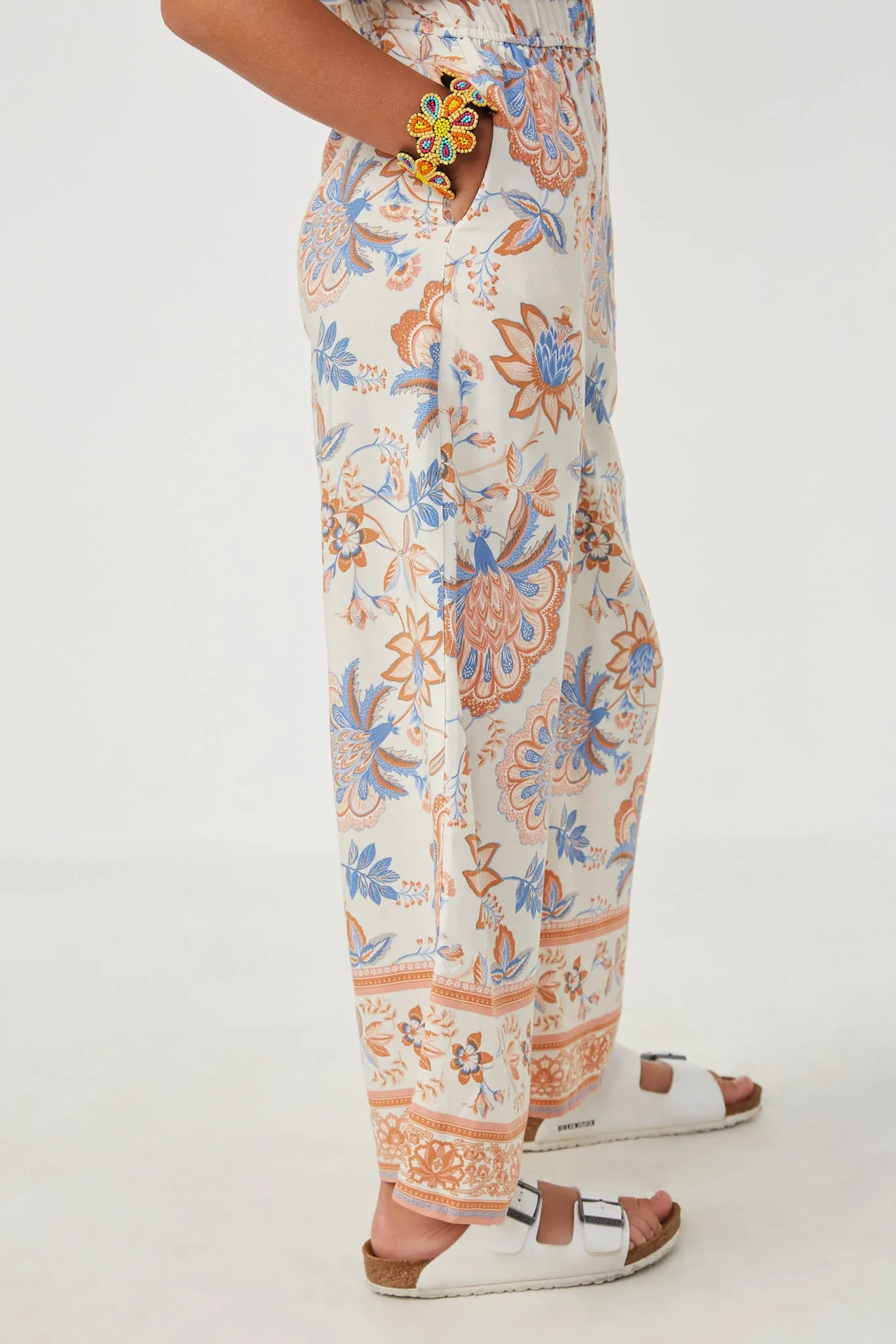Border Print Wide Leg Layered Jumpsuit