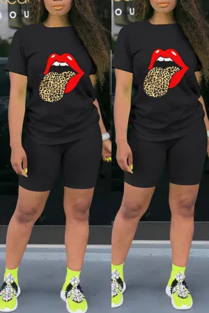 Brenae Lip Print 2pc Shorts Set